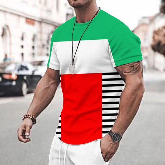 2023 New Men's T-shirt Checked Printed Oversized Loose Men's Top Holiday Casual Clothing Daily Outing Short-sleeved T-shirt Soft