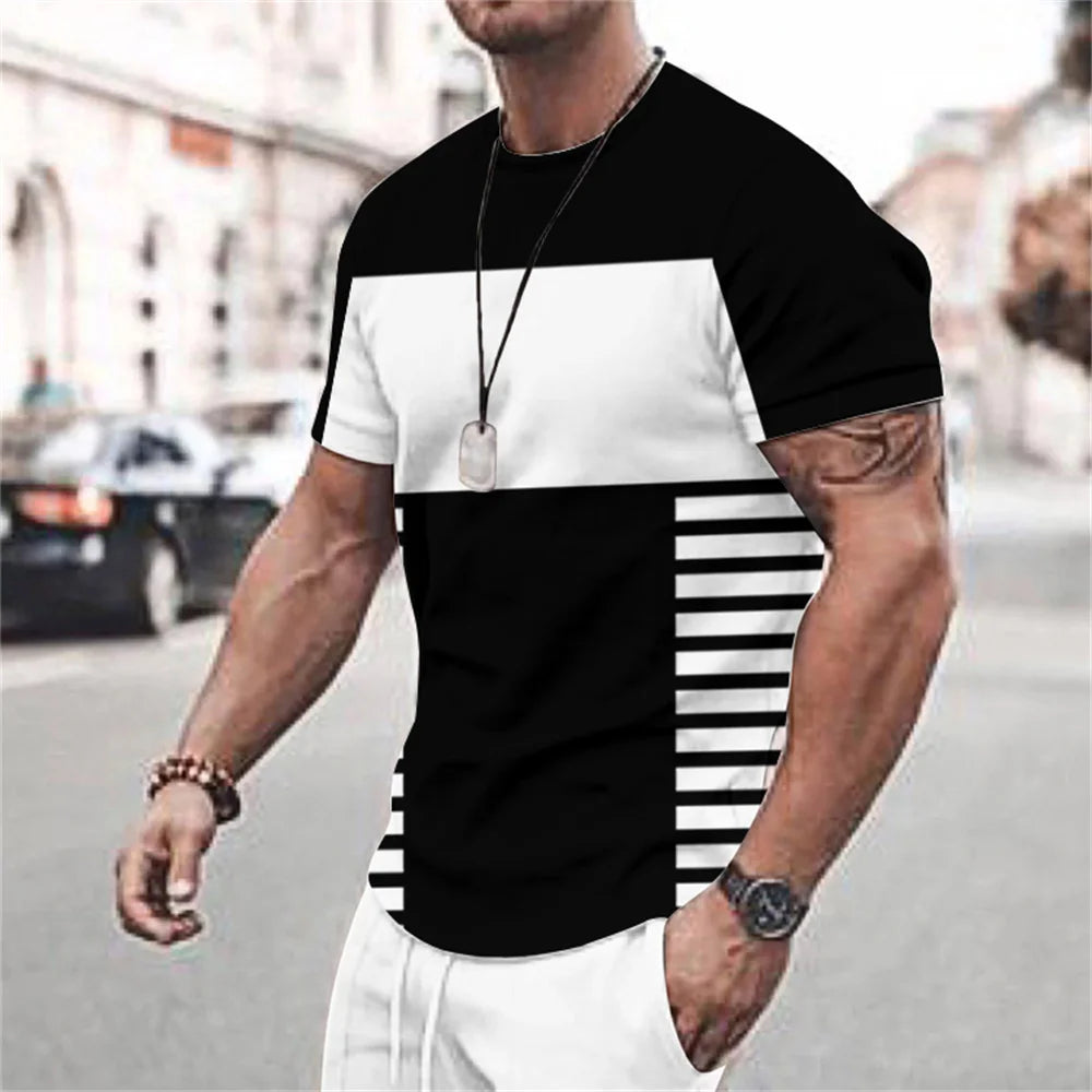 2023 New Men's T-shirt Checked Printed Oversized Loose Men's Top Holiday Casual Clothing Daily Outing Short-sleeved T-shirt Soft