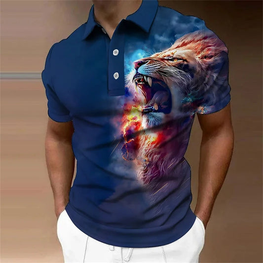 New Men'S Polo Shirt 3d Wolf Eagle Print Men Clothing Summer Casual Short Sleeved Loose Oversized Shirt Street Fashion Tops Tees